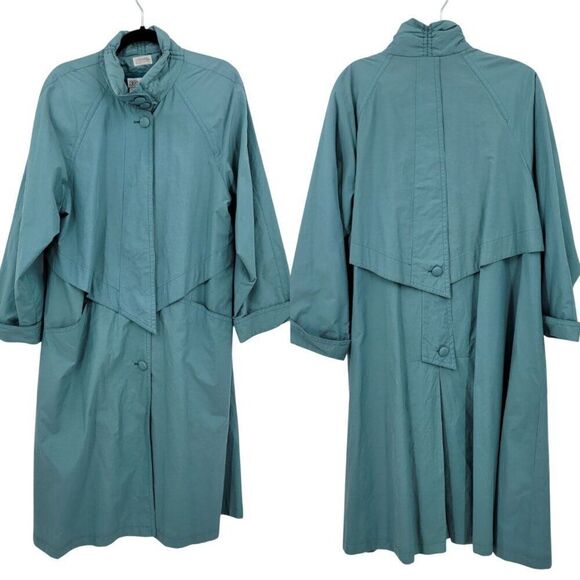 Vtg Bernardo Womens Robins Egg Blue Trench Coat Sz M Button Front City Chic - Picture 1 of 13